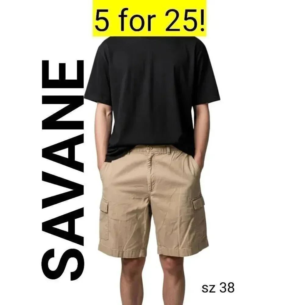 Savane Tan Khaki Flat Front Cargo Pockets Shorts SALE! 5 for 25